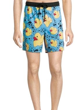 Neff Blue Swim Trunks with Yellow Duck Print